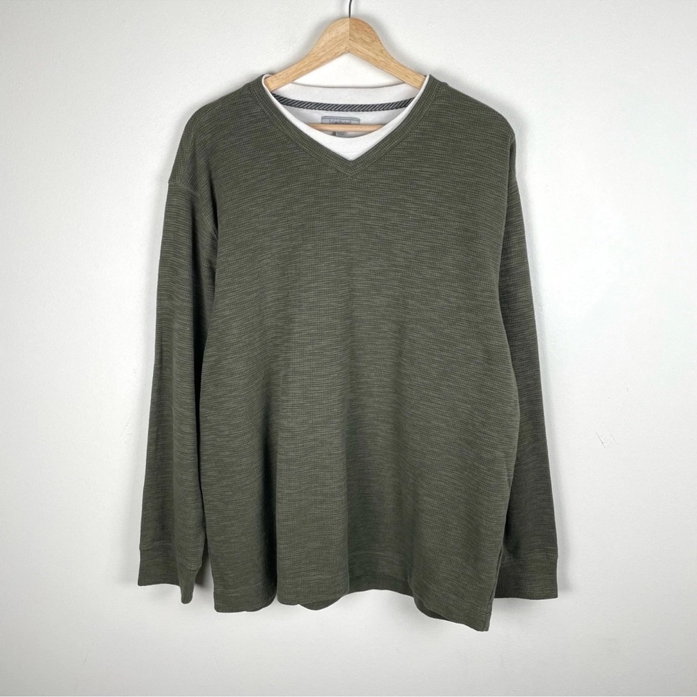 y2k Mens Green Rib Knit Long Sleeve Shirt Size XL Skater Grunge